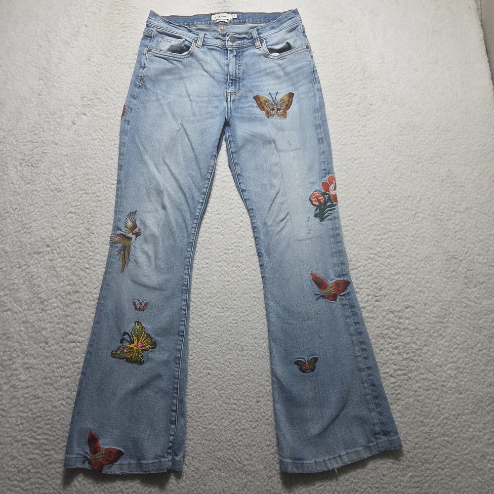 MM Vintage women's Size 28x29 Butterfly embroidered flare jeans Boho festival